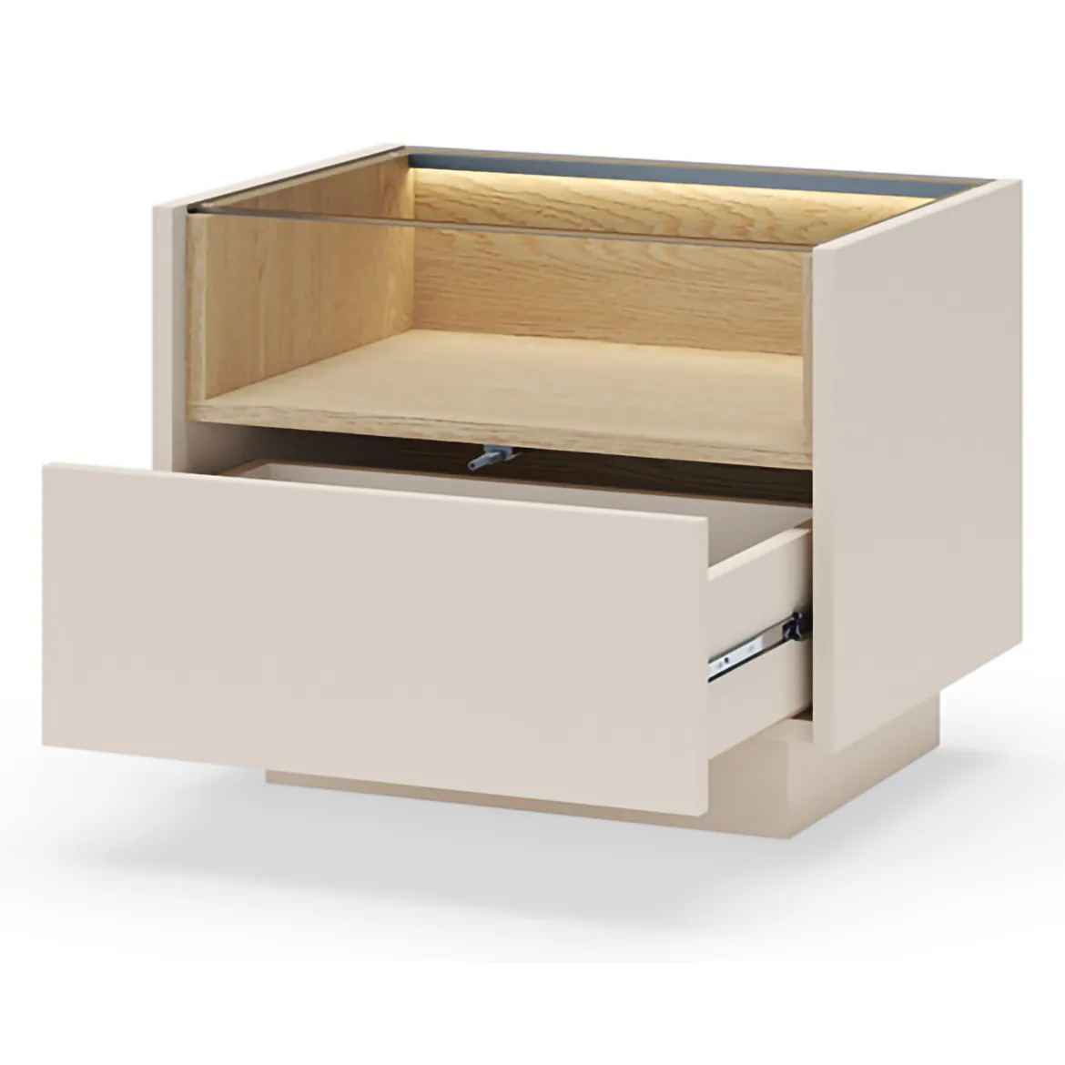 Comodino Beige Marrone Rovere un Cassetto 2 Ripiani 53x40x43h cm, Apertura Push-pull - Veirra