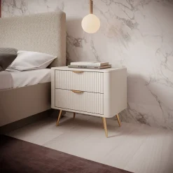 Comodino Beige oro 2 Cassetti un Ripiano 63x38x55h cm, Apertura Scorrevole - Baari