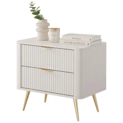 Comodino Beige oro 2 Cassetti un Ripiano 63x38x55h cm, Apertura Scorrevole - Baari