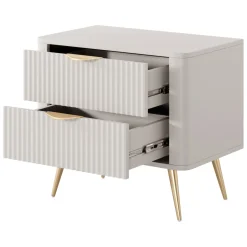 Comodino Beige oro 2 Cassetti un Ripiano 63x38x55h cm, Apertura Scorrevole - Baari