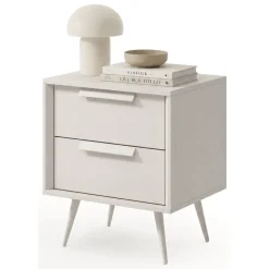 Comodino Bianco Cashmere 2 Cassetti un Ripiano 52x40x57h cm, Apertura Scorrevole - Garo