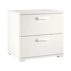 Comodino Bianco 2 Cassetti un Ripiano 50x40x45h cm, Apertura Scorrevole - Petri