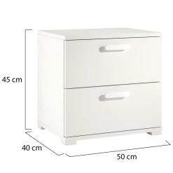 Comodino Bianco 2 Cassetti un Ripiano 50x40x45h cm, Apertura Scorrevole - Petri