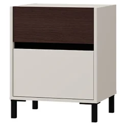 Comodino Bianco Crema Marrone Noce 2 Cassetti un Ripiano 48x40x60h cm, Apertura Scorrevole - Gili