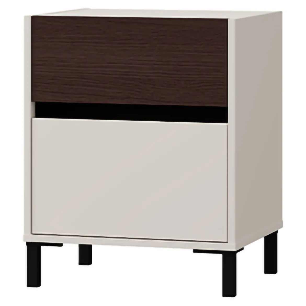 Comodino Bianco Crema Marrone Noce 2 Cassetti un Ripiano 48x40x60h cm, Apertura Scorrevole - Gili