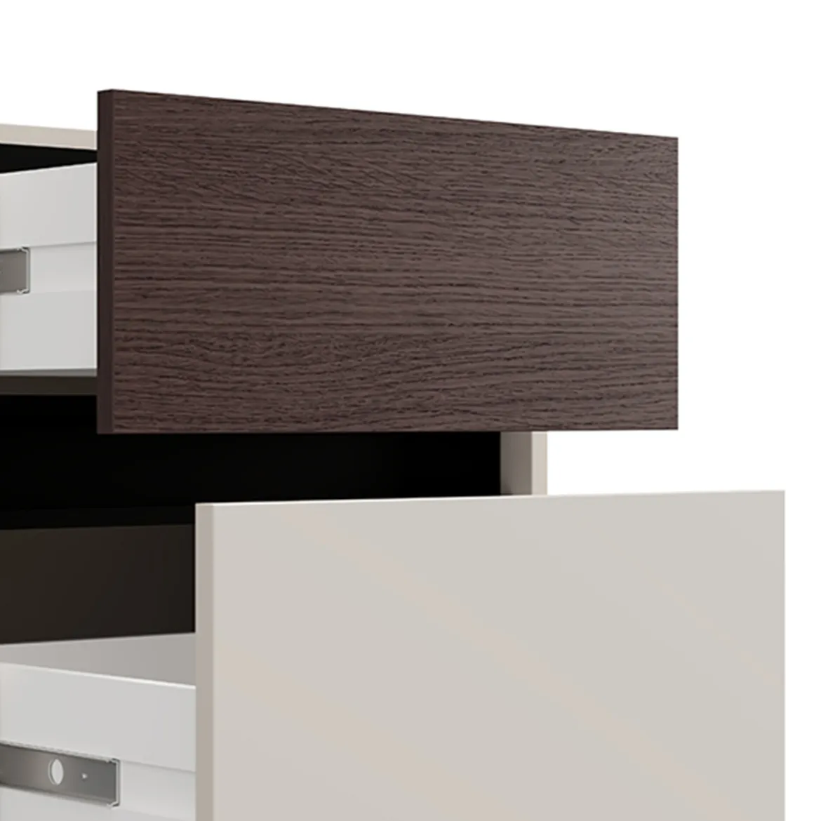 Comodino Bianco Crema Marrone Noce 2 Cassetti un Ripiano 48x40x60h cm, Apertura Scorrevole - Gili