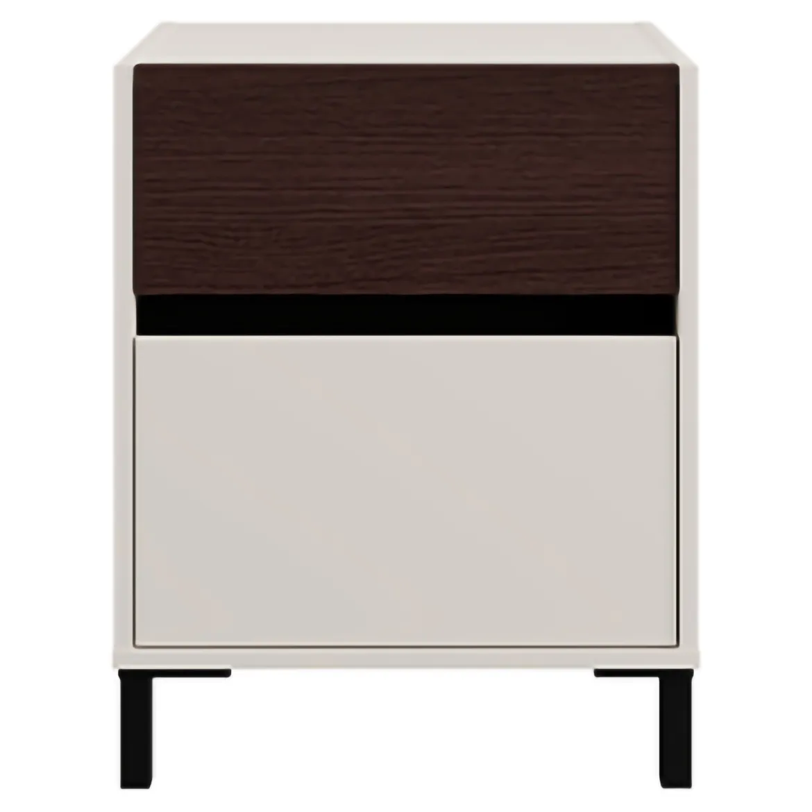 Comodino Bianco Crema Marrone Noce 2 Cassetti un Ripiano 48x40x60h cm, Apertura Scorrevole - Gili