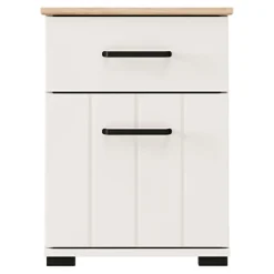 Comodino Bianco Crema Marrone Rovere un Cassetto un Ripiano 41x40x54h cm, Apertura Battente, Scorrevole - Punak