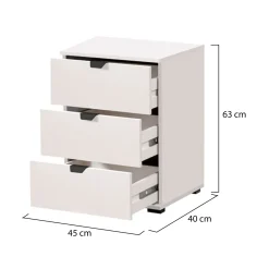 Comodino Bianco Crema Nero un Ripiano 3 Cassetti 45x40x63h cm, Apertura Scorrevole - Talana