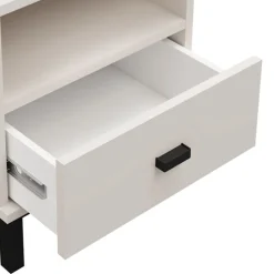 Comodino Bianco Crema un Cassetto 2 Ripiani 39x35x45h cm, Apertura Scorrevole - Ghadam