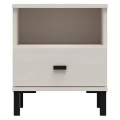Comodino Bianco Crema un Cassetto 2 Ripiani 39x35x45h cm, Apertura Scorrevole - Ghadam