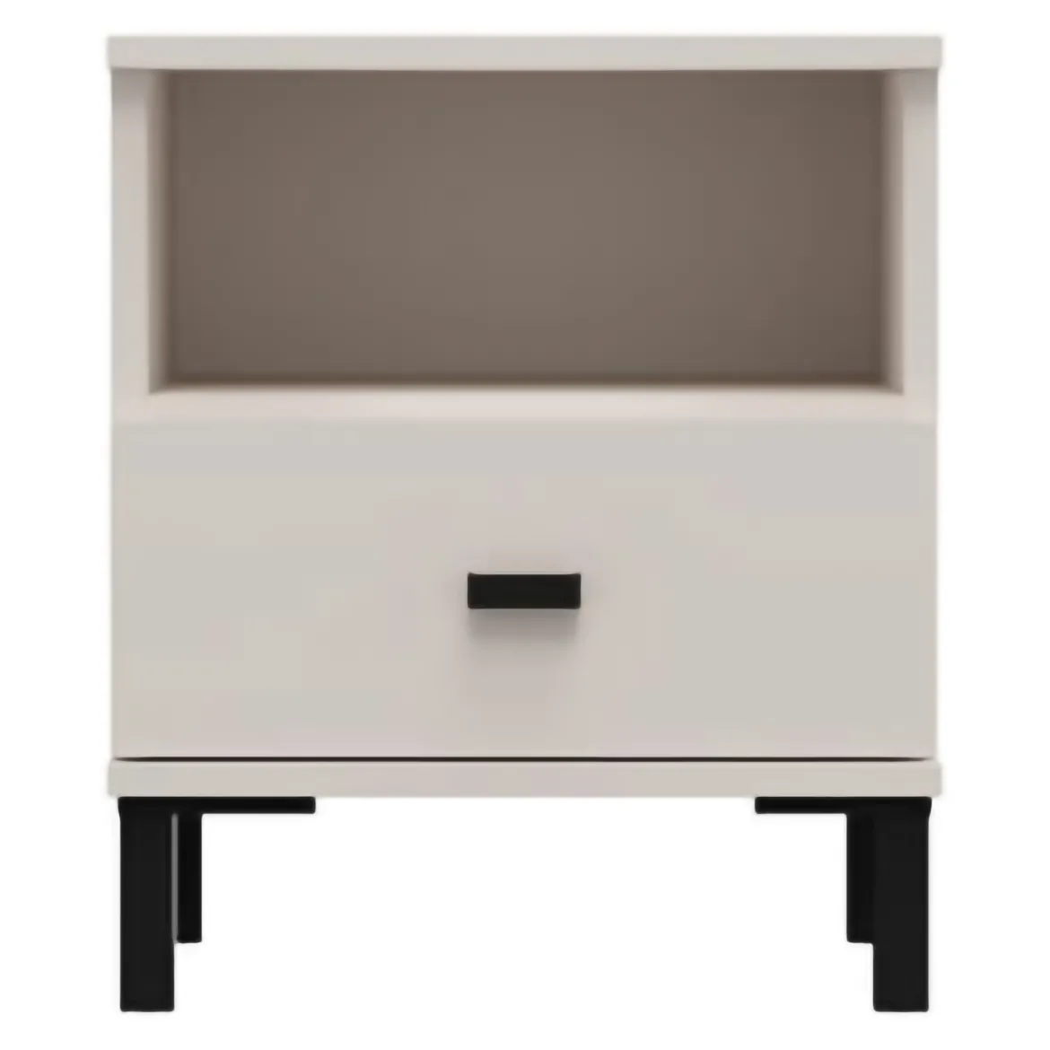 Comodino Bianco Crema un Cassetto 2 Ripiani 39x35x45h cm, Apertura Scorrevole - Ghadam