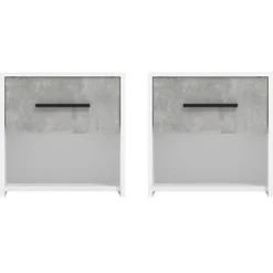 Comodino Bianco Grigio Cemento un Cassetto un Ripiano 42x33x42h cm, Apertura Scorrevole - Secli