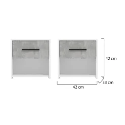 Comodino Bianco Grigio Cemento un Cassetto un Ripiano 42x33x42h cm, Apertura Scorrevole - Secli