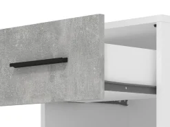 Comodino Bianco Grigio Cemento un Cassetto un Ripiano 42x33x42h cm, Apertura Scorrevole - Secli