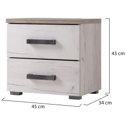 Comodino Bianco Larice Marrone Rovere Scuro 2 Cassetti un Ripiano 44.5x33.5x43h cm, Apertura Scorrevole - Roncello
