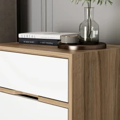 Comodino Bianco Marrone Noce 4 Cassetti Apertura Scorrevole 54x40x47h cm, Chiusura Scorrevole - Legnago