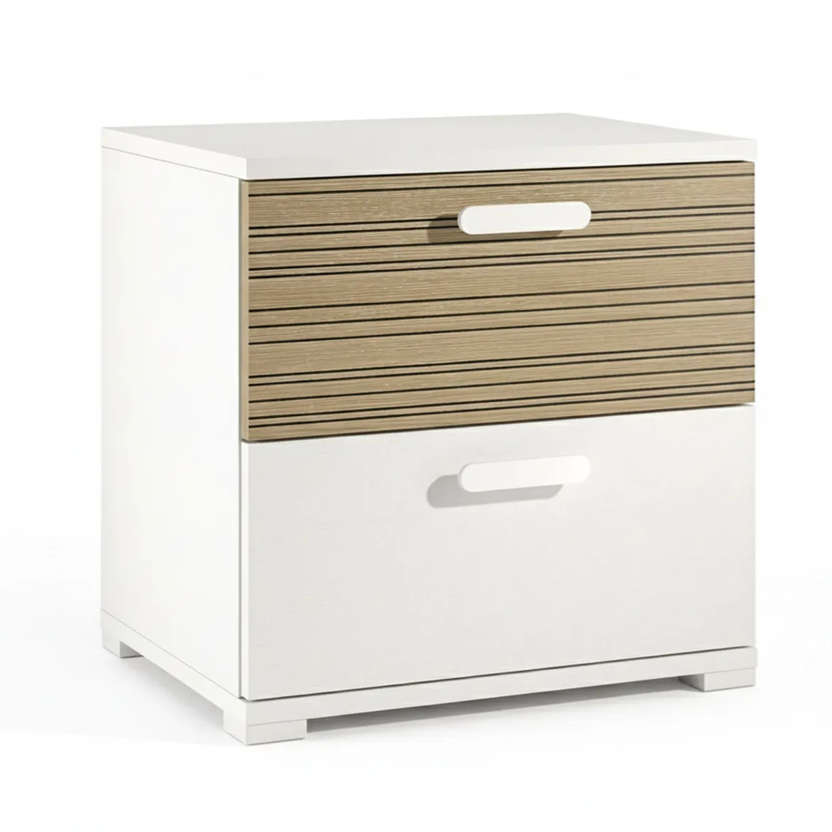 Comodino Bianco Marrone Rovere 2 Cassetti un Ripiano 50x40x45h cm, Apertura Scorrevole - Petri