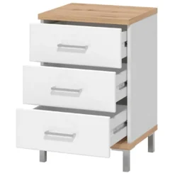 Comodino Bianco Marrone Rovere 3 Cassetti un Ripiano 45x40x69h cm, Apertura Scorrevole - Savino