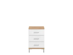 Comodino Bianco Marrone Rovere 3 Cassetti un Ripiano 45x40x69h cm, Apertura Scorrevole - Savino