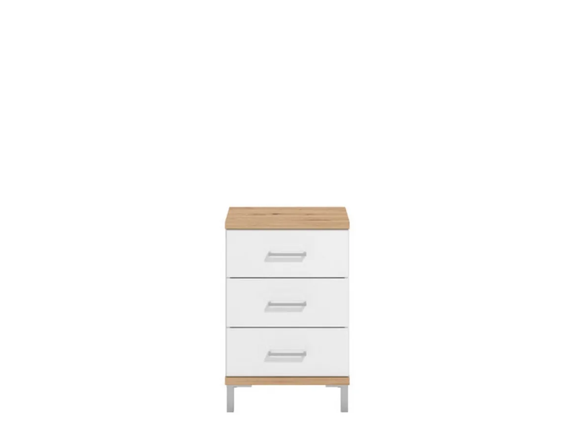Comodino Bianco Marrone Rovere 3 Cassetti un Ripiano 45x40x69h cm, Apertura Scorrevole - Savino