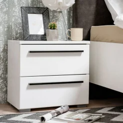 Comodino Bianco Nero 2 Cassetti un Ripiano 44.5x33.5x42.5h cm, Apertura Scorrevole - Mosso