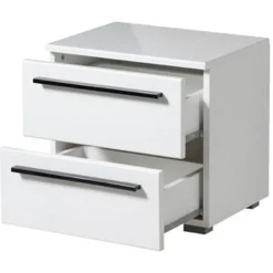 Comodino Bianco Nero 2 Cassetti un Ripiano 44.5x33.5x42.5h cm, Apertura Scorrevole - Mosso