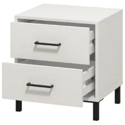 Comodino Bianco Nero un Ripiano 2 Cassetti 48x40x52h cm, Apertura Scorrevole - Clanezzo