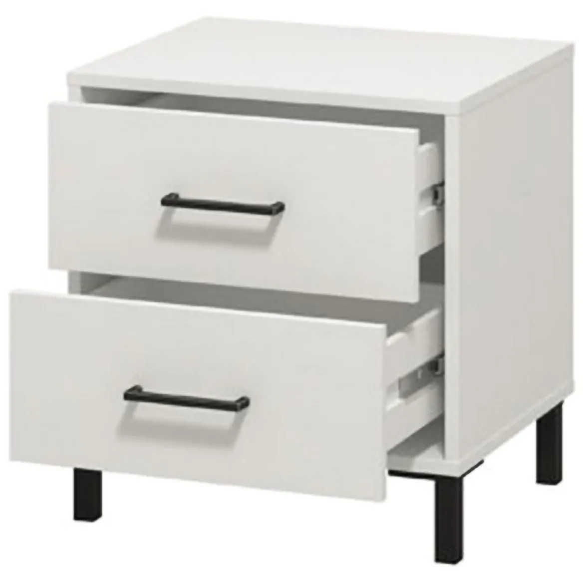 Comodino Bianco Nero un Ripiano 2 Cassetti 48x40x55h cm, Apertura Scorrevole - Combatte