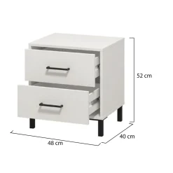 Comodino Bianco Nero un Ripiano 2 Cassetti 48x40x55h cm, Apertura Scorrevole - Combatte