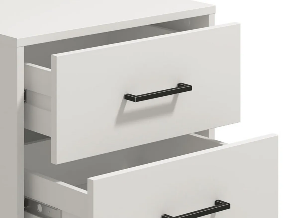 Comodino Bianco Nero un Ripiano 2 Cassetti 48x40x55h cm, Apertura Scorrevole - Combatte