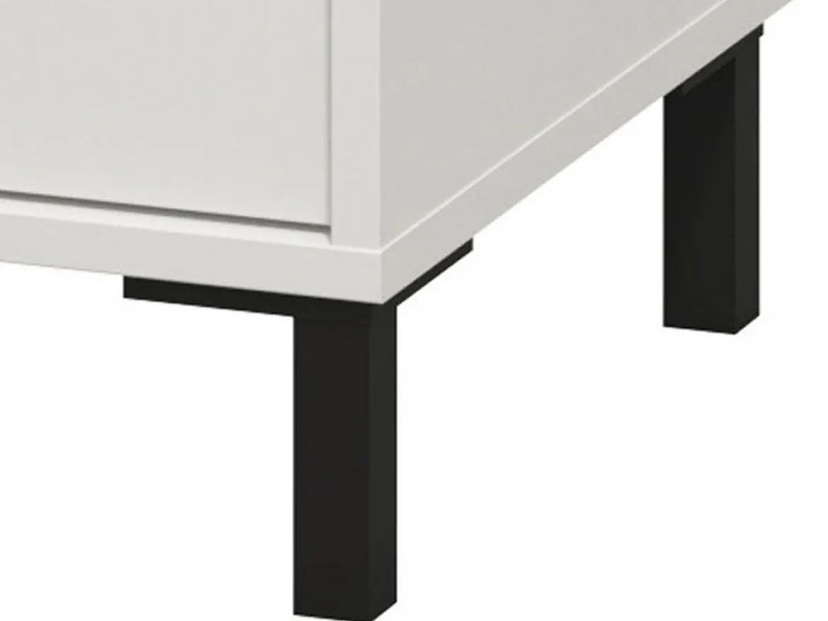 Comodino Bianco Nero un Ripiano 2 Cassetti 48x40x55h cm, Apertura Scorrevole - Combatte