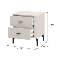 Comodino Bianco Nero un Ripiano 3 Cassetti 45x40x63h cm, Apertura Scorrevole - Talana
