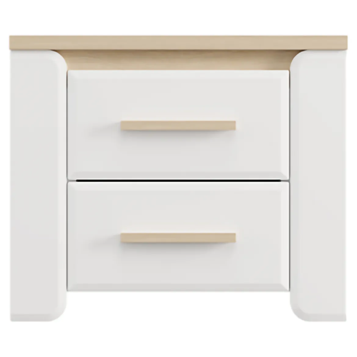 Comodino Bianco Opaco Marrone Rovere 2 Cassetti un Ripiano 58x40x50h cm, Apertura Scorrevole - Yamba