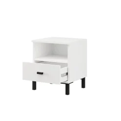 Comodino Bianco Opaco un Cassetto 2 Ripiani 39x35x45h cm, Apertura Scorrevole - Jinja