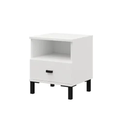 Comodino Bianco Opaco un Cassetto 2 Ripiani 39x35x45h cm, Apertura Scorrevole - Jinja