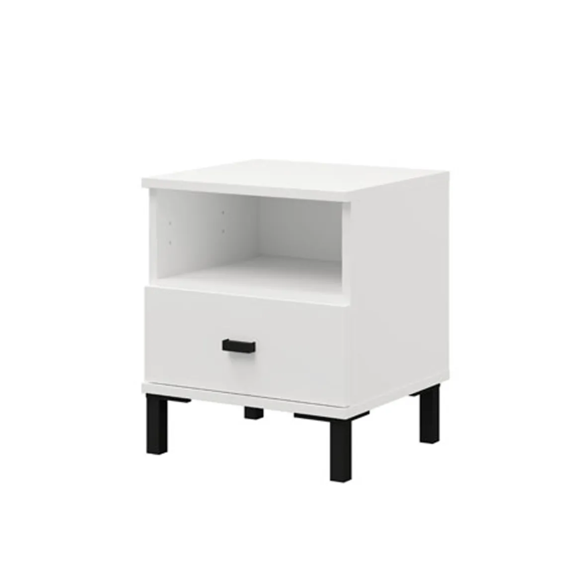 Comodino Bianco Opaco un Cassetto 2 Ripiani 39x35x45h cm, Apertura Scorrevole - Jinja