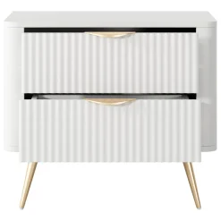 Comodino Bianco oro 2 Cassetti un Ripiano 63x38x55h cm, Apertura Scorrevole - Baari