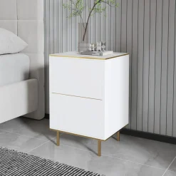 Comodino Bianco oro un Ripiano Apertura Battente 40x35x60h cm, Un'anta - Vestone