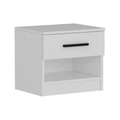 Comodino Bianco 2 Ripiani un Cassetto 50x40x47h cm, Apertura Scorrevole - Igme