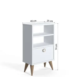 Comodino Bianco un Cassetto un Ripiano 45x74x25h cm, Apertura Scorrevole