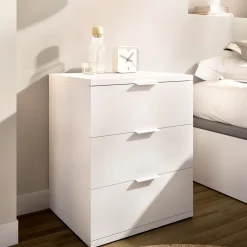 Comodino Bianco un Ripiano 3 Cassetti 34x42x57h cm, Apertura Scorrevole - Blythe