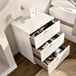 Comodino Bianco un Ripiano 3 Cassetti 34x42x57h cm, Apertura Scorrevole - Blythe