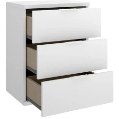 Comodino Bianco un Ripiano 3 Cassetti 34x42x57h cm, Apertura Scorrevole - Blythe
