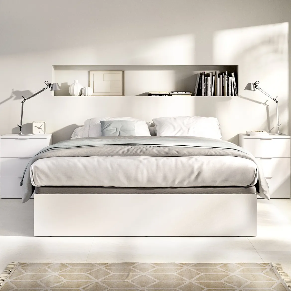 Comodino Bianco un Ripiano 3 Cassetti 34x42x57h cm, Apertura Scorrevole - Sturgis