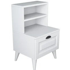 Comodino Bianco un Ripiano un Cassetto 45x40x74h cm, Apertura Scorrevole - Offagna