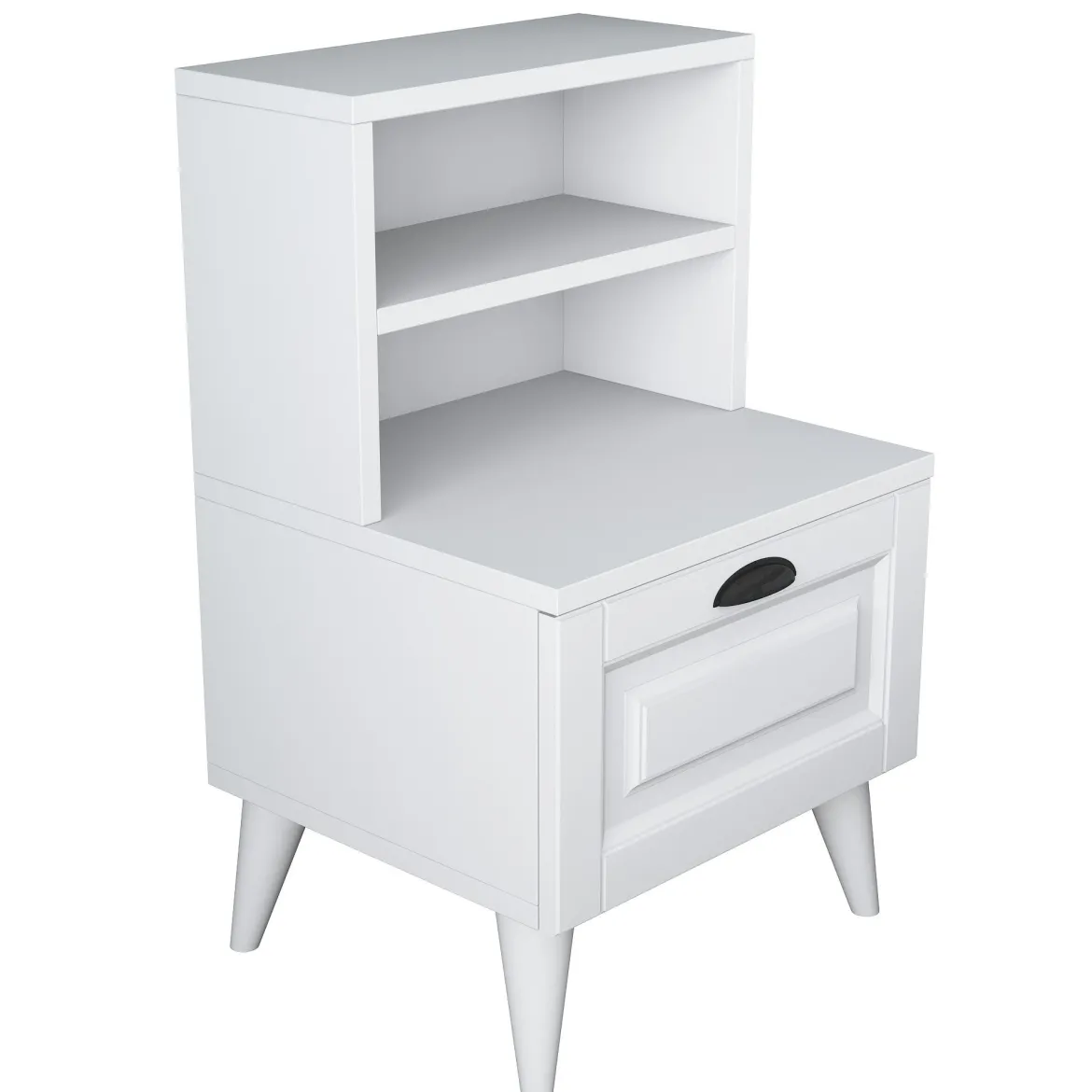 Comodino Bianco un Ripiano un Cassetto 45x40x74h cm, Apertura Scorrevole - Offagna