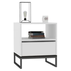 Comodino Bianco un Ripiano un Cassetto 51x51x61h cm, Apertura Scorrevole - Compatri