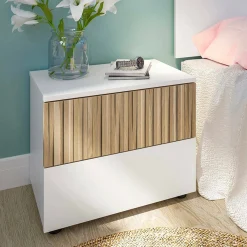 Comodino cannettato bianco e rovere 50x41x34h cm - Josie