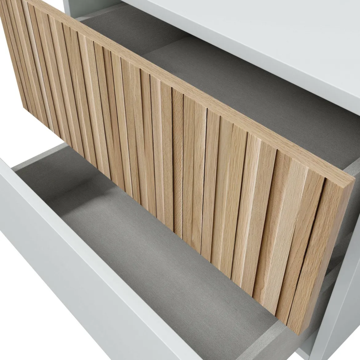 Comodino cannettato bianco e rovere 50x41x34h cm - Josie